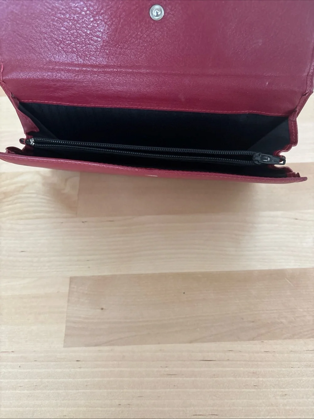 Red Leather Clutch Wallet with Metal Accent - Unbranded